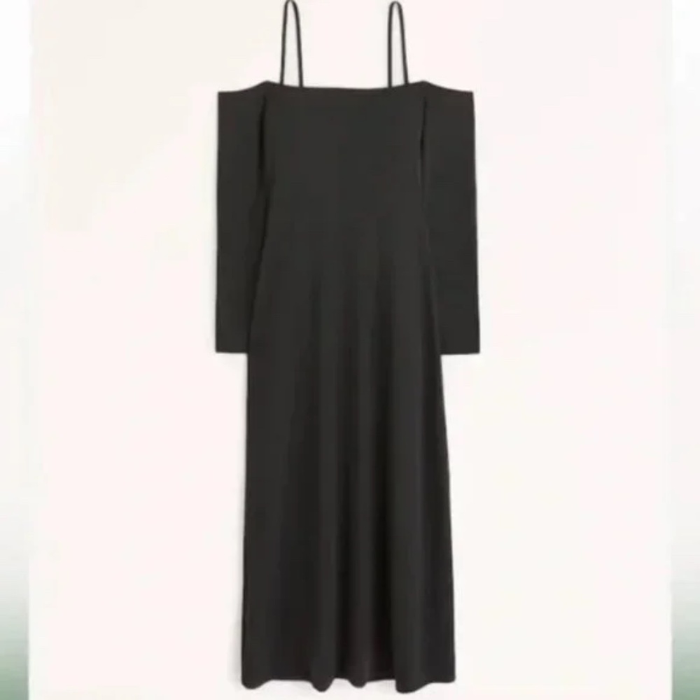 NWT Abercrombie & Fitch Long-Sleeve Off-The-Shoulder Midi Dress BLACK- Size S